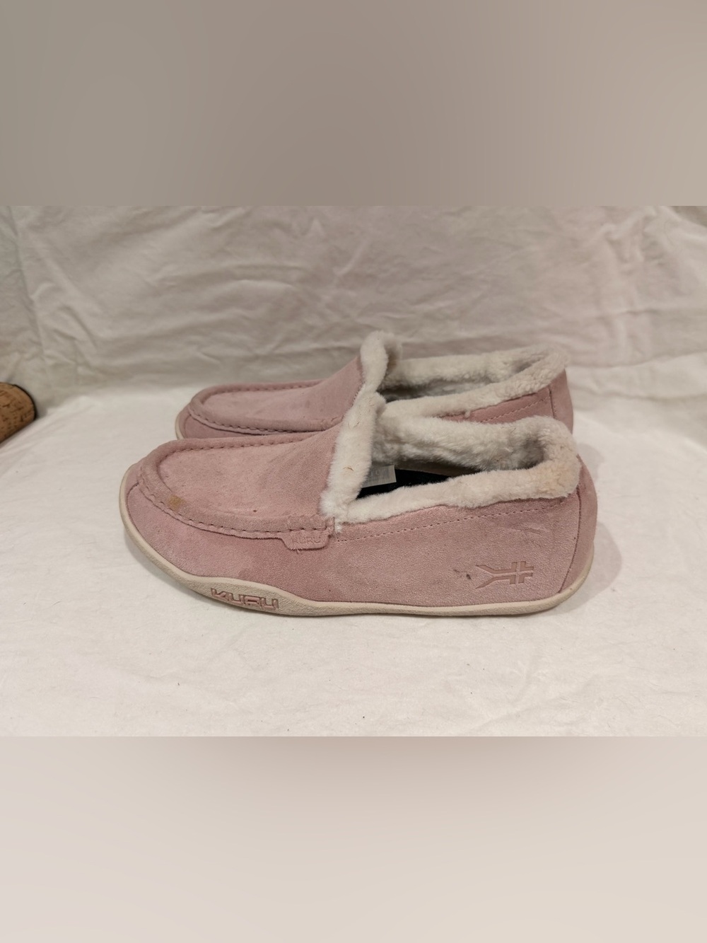 KURU Women's Pink Suede-Look Faux Fur Lined Slip-On Slippers